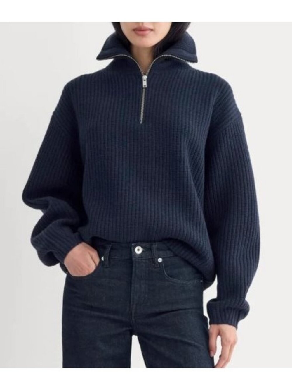 Everlane The Half-Zip Sweater in Luxe Merino Navy Blue Size XXS NWT